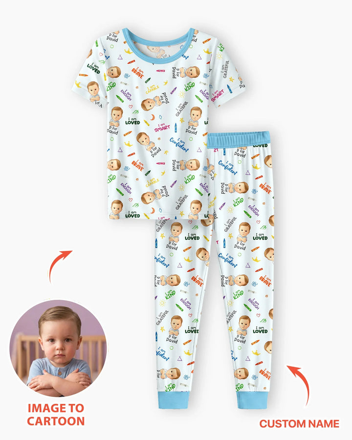 Kids Affirmations Custom  Bamboo Two Piece Short Sleeve Pajama Set