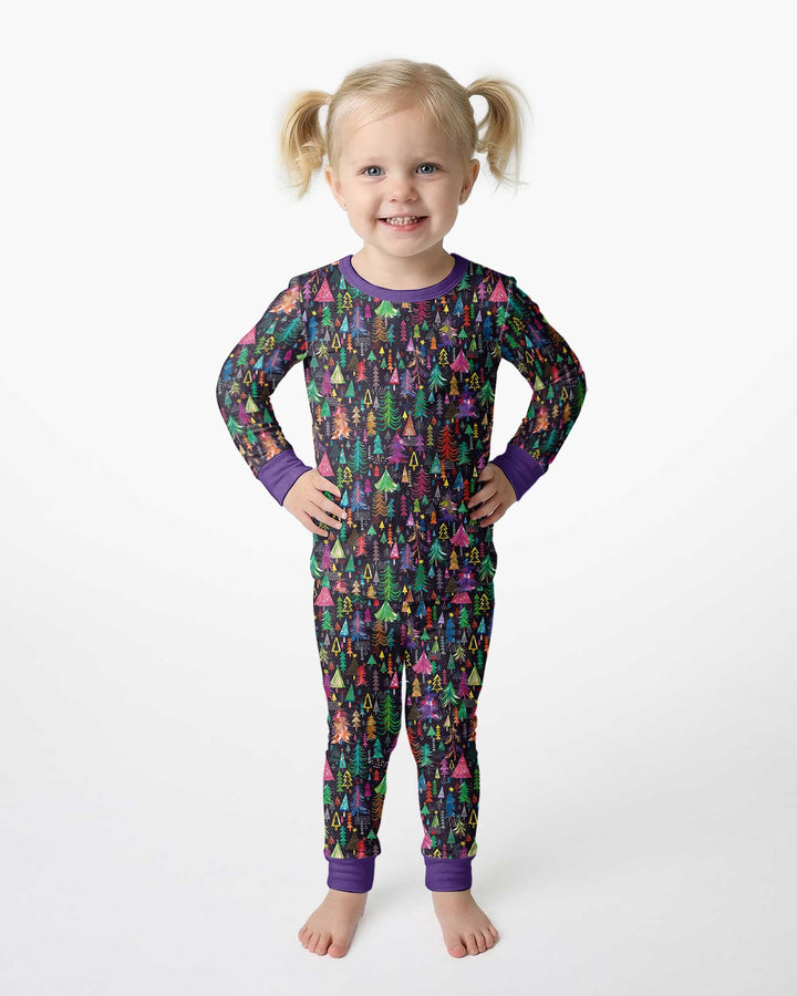 Christmas Holiday Colorful Trees Bamboo Two Piece Long Sleeve Pajama Set