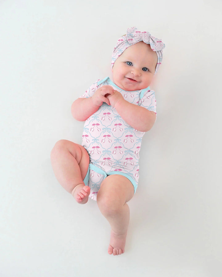 Cherry Baseball Softball Mom and Girl Matching Bamboo Bodysuit