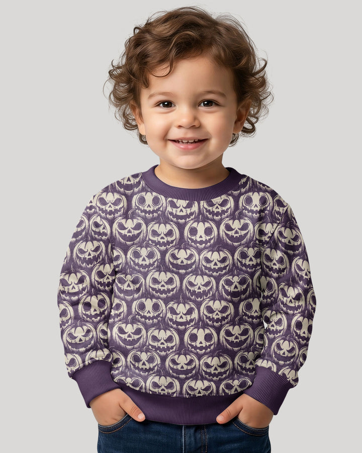 Retro Halloween Jack-O-Lantern Spooky Faces Bamboo Crewneck Sweatshirt