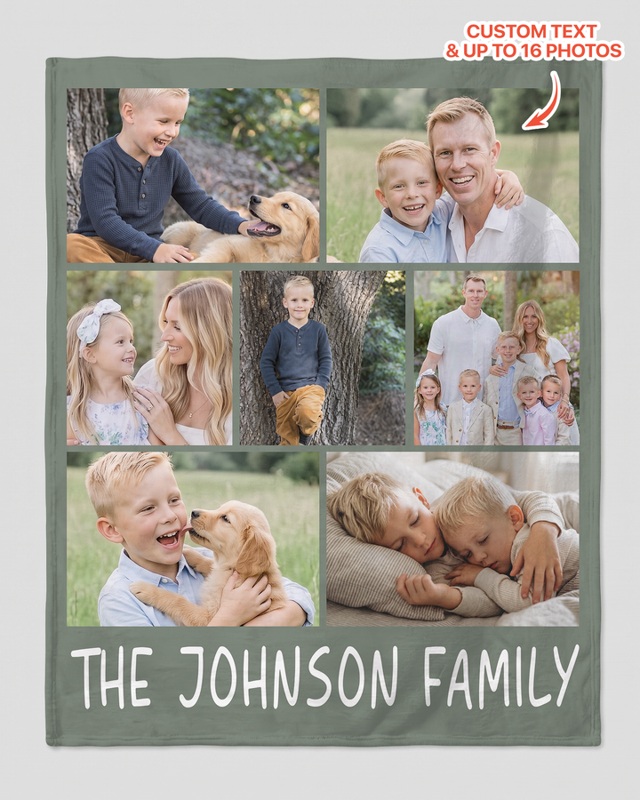 Custom Photo Collage Family Bamboo Blanket