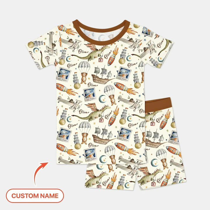 Adventure Dreams Custom Name Bamboo Two Piece Short Sleeve Shorts Pajama Set