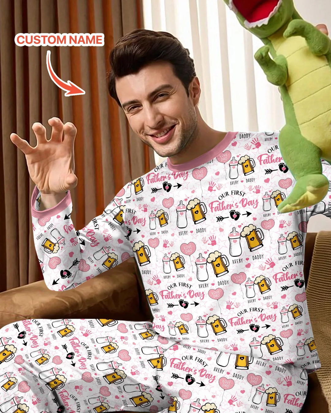 Custom Name First Father's Day Drink Bamboo Men's Pajama Set
