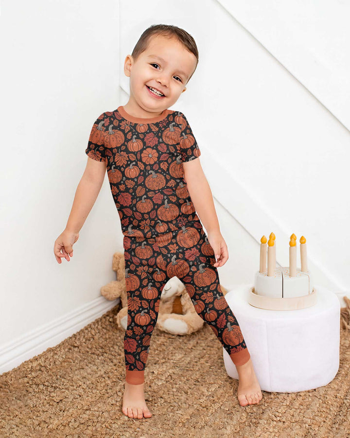 Retro Halloween Pumpkins  Bamboo Two Piece Short Sleeve Pajama Set