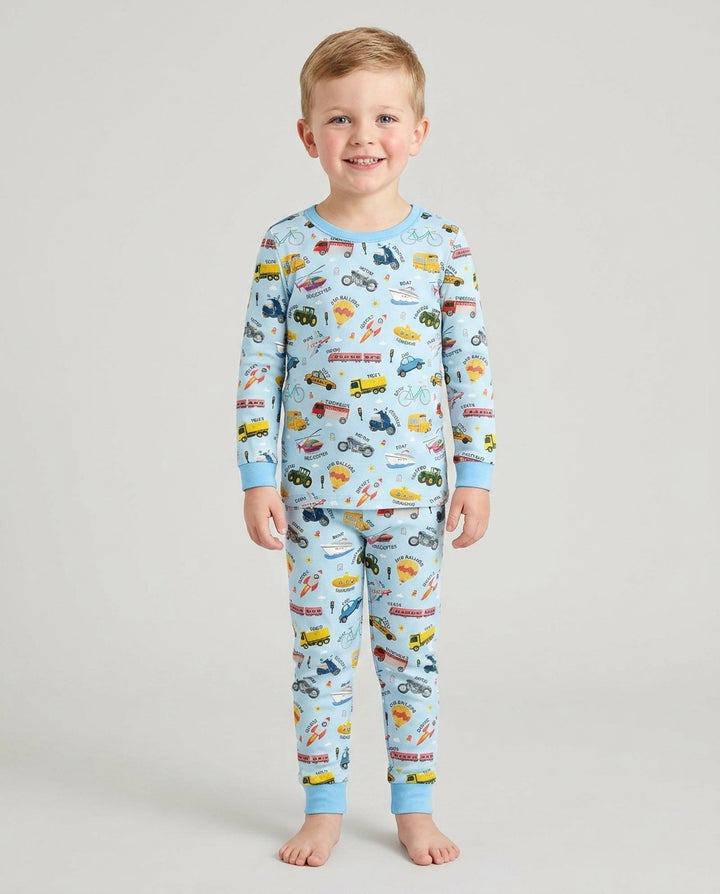 Vehicle Vocabulary Bamboo Two Piece Long Sleeve Pajama Set