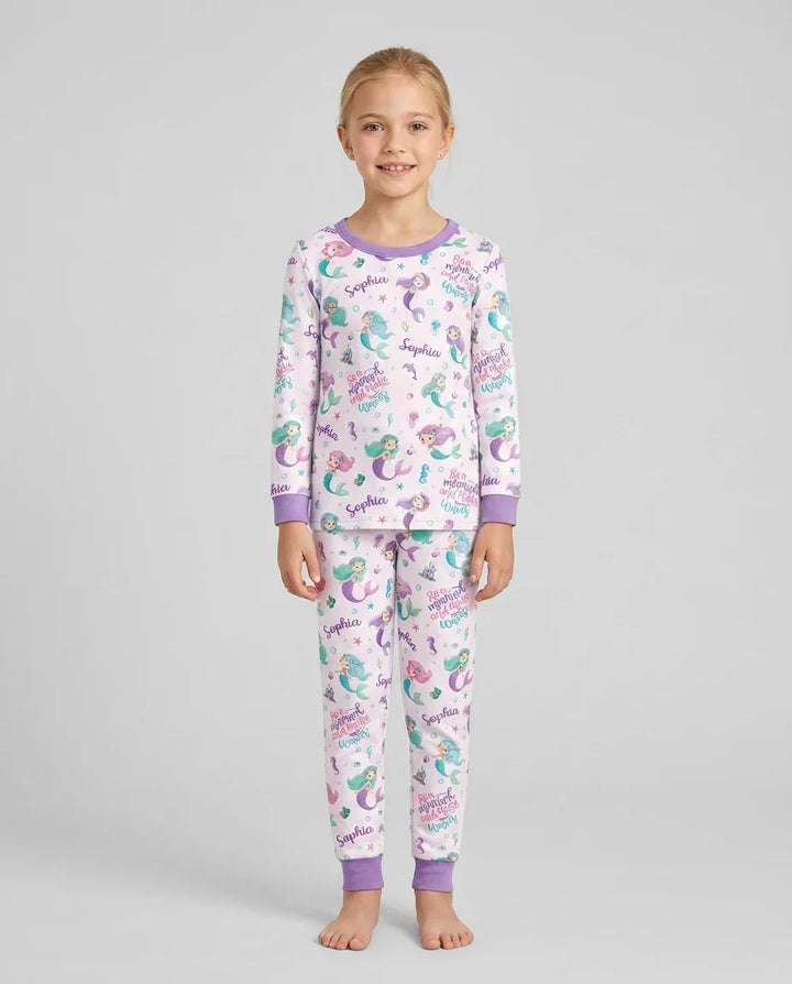 Custom Name Mermaid Make Waves Bamboo Two Piece Long Sleeve Pajama Set