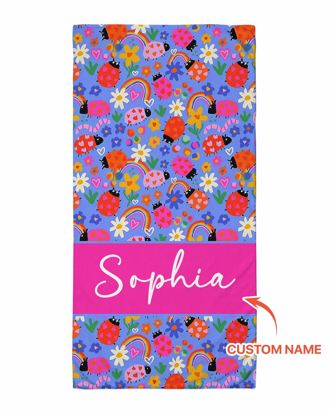 Custom Name Lady Bugs Beach Towel