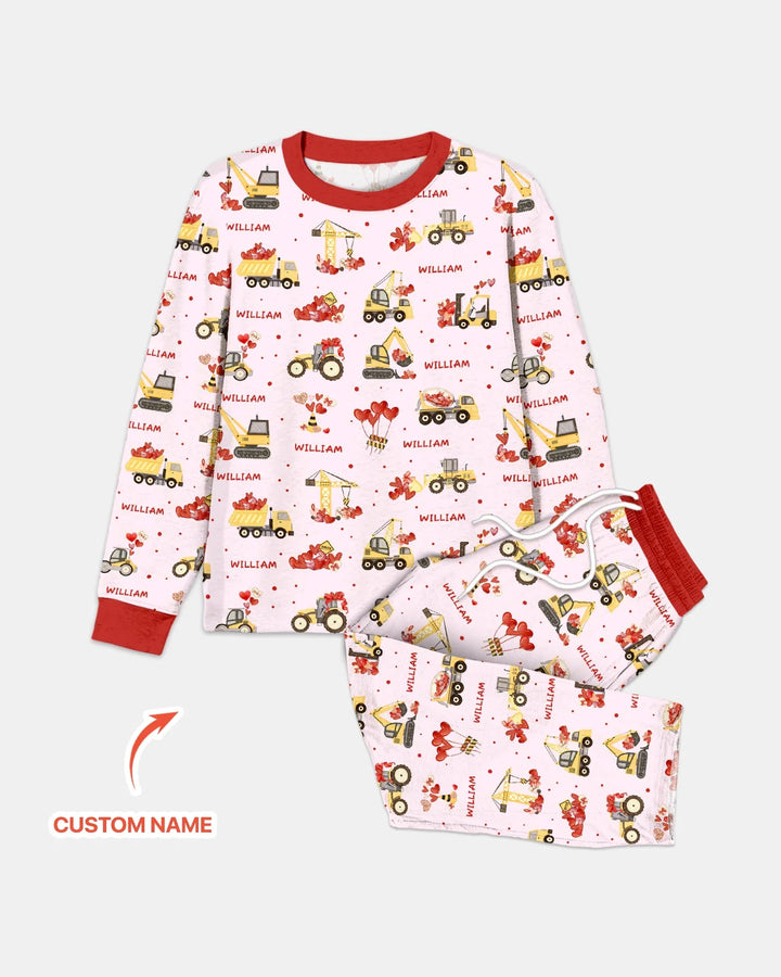 Custom Name Valentine Trucks Family Matching Bamboo Men's Pajama Set