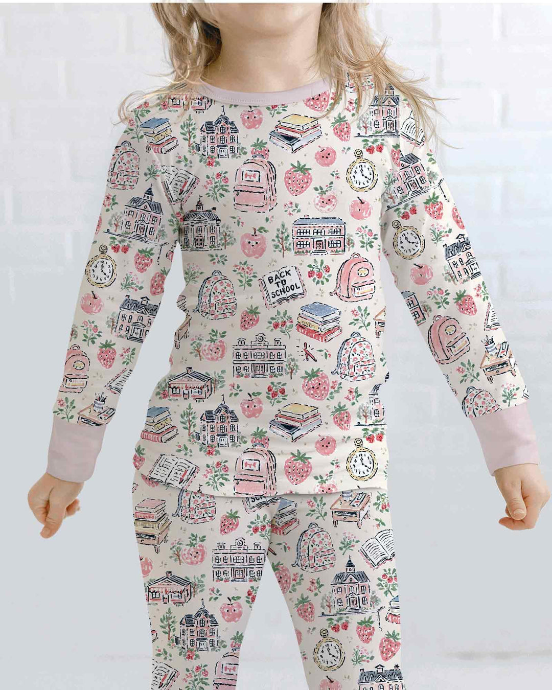 Coquette Strawberry School Days Bamboo Two Piece Long Sleeve Pajama Set