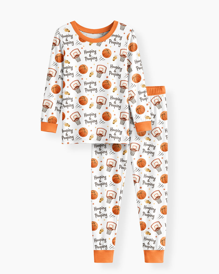 Funny Basketball Hooping & Pooping Bamboo Two Piece Long Sleeve Pajama Set