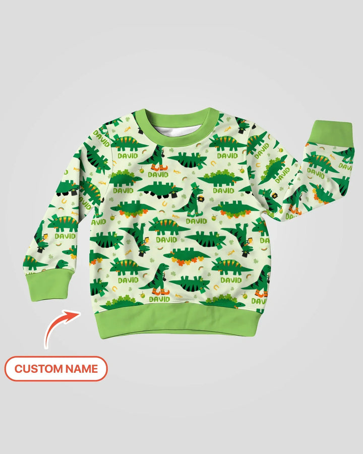 St. Patrick's Day Dinosaurs Custom Bamboo Crewneck Sweatshirt