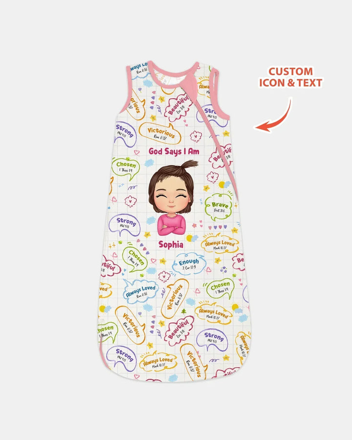 Personalized God Says I Am- Baby Girl Bamboo Sleep Bag