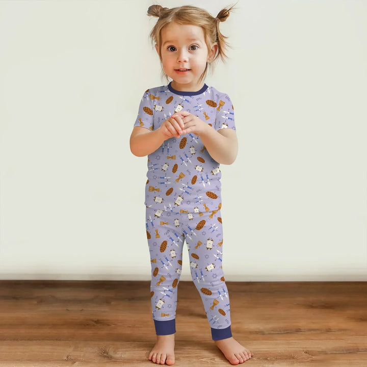 Shabbat Shalom Family Matching Bamboo Two Piece Short Sleeve Pajama Set