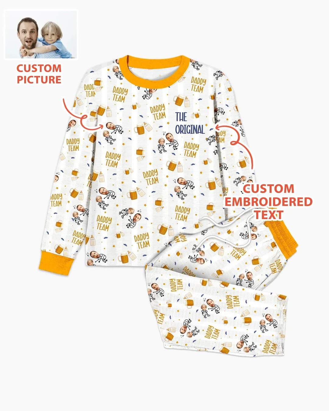 Embroidered Dad And Me Picture Bamboo Men's Pajama Set