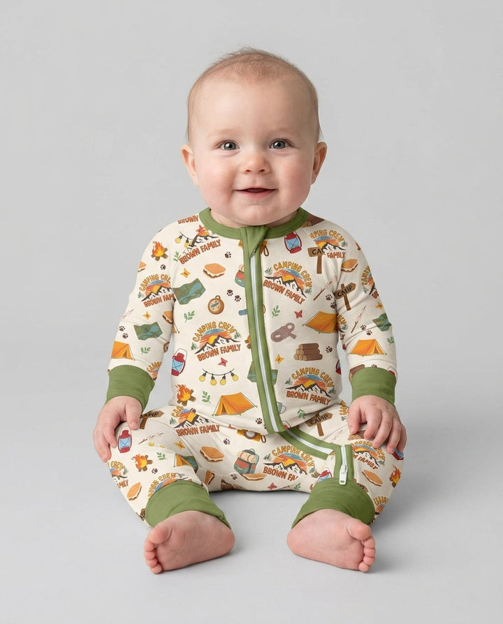 Custom Name Camping Crew Family Matching Bamboo Convertible Zippy
