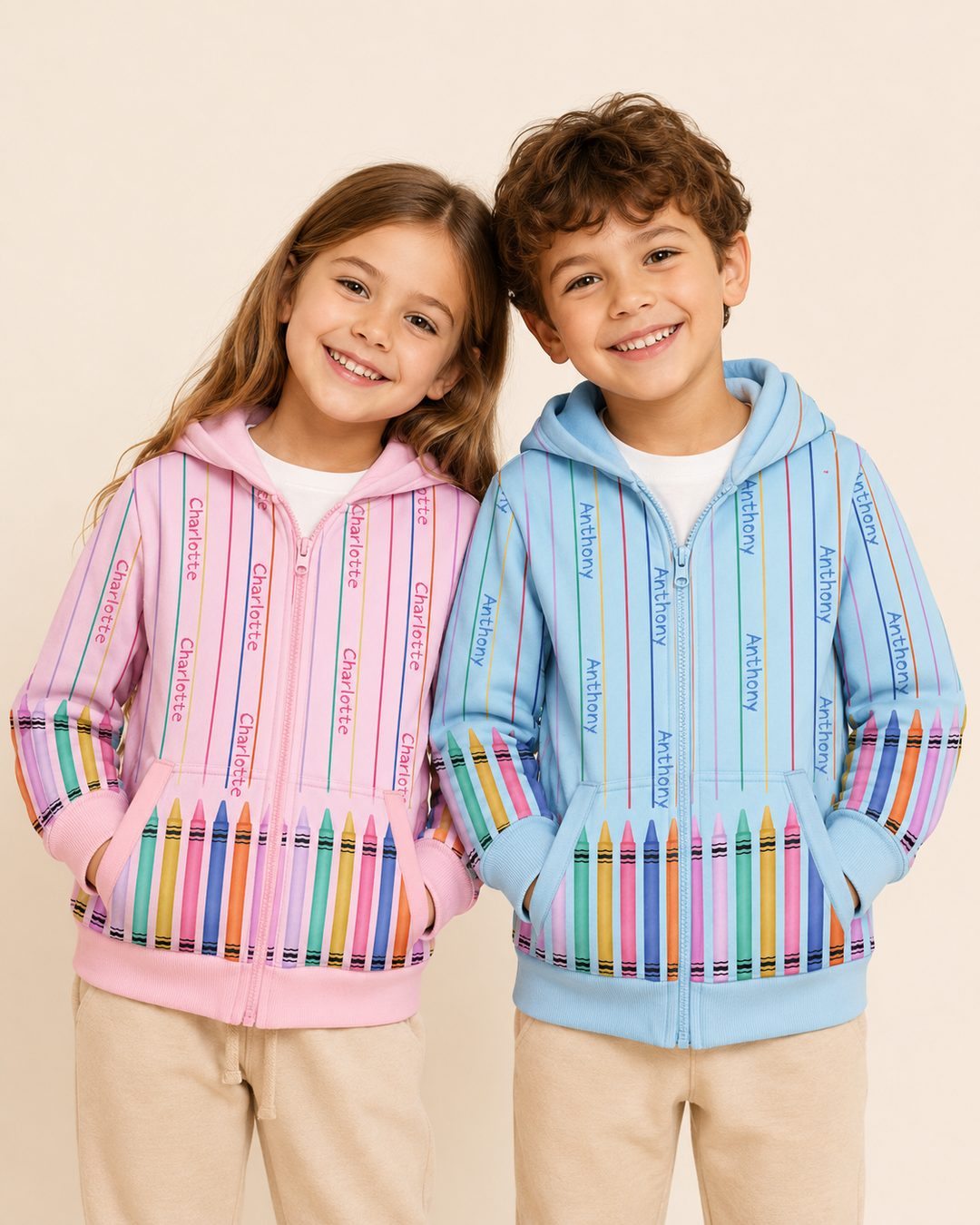 Custom Name Crayon Lines Bamboo Zip Hoodie