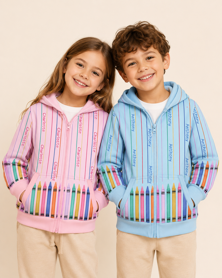 Custom Name Crayon Lines Bamboo Zip Hoodie