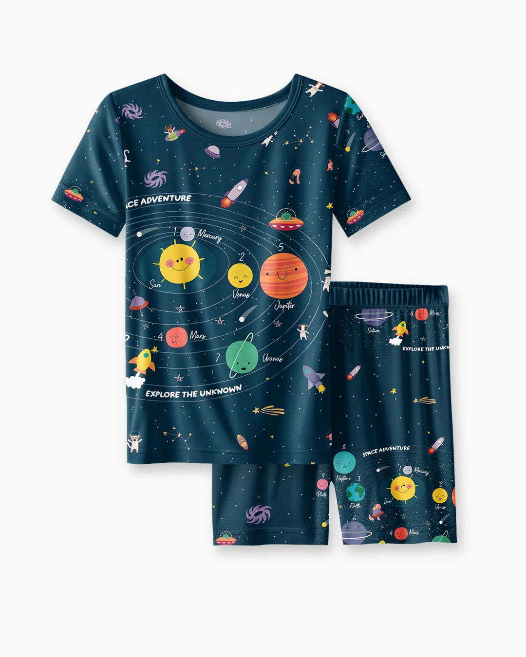 Solar System Explorers Bamboo Two Piece Short Sleeve Shorts Pajama Set