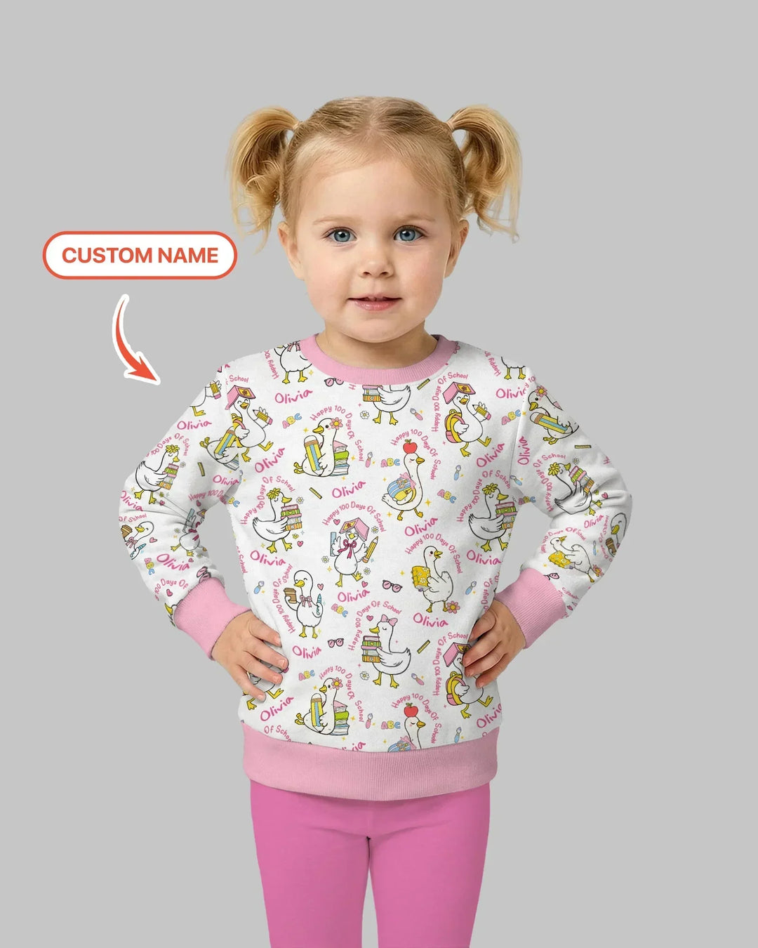 Custom Name Goose Happy 100 Days Of School Bamboo Crewneck Sweatshirt