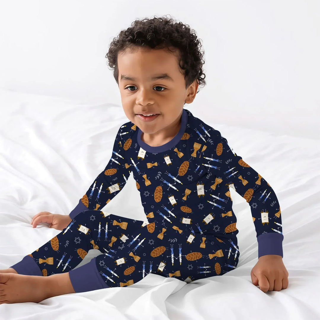 Shabbat Shalom Family Matching Bamboo Two Piece Long Sleeve Pajama Set
