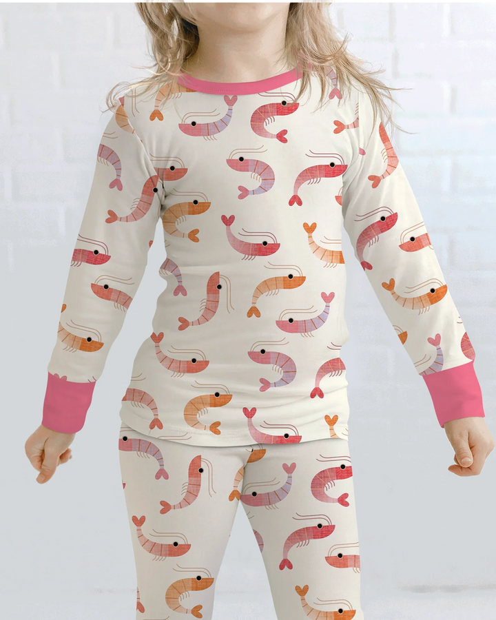 Sweet Shrimp Parade  Bamboo Two Piece Long Sleeve Pajama Set