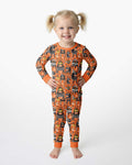 Mid Century Halloween Monster Toss Bamboo Two Piece Long Sleeve Pajama Set