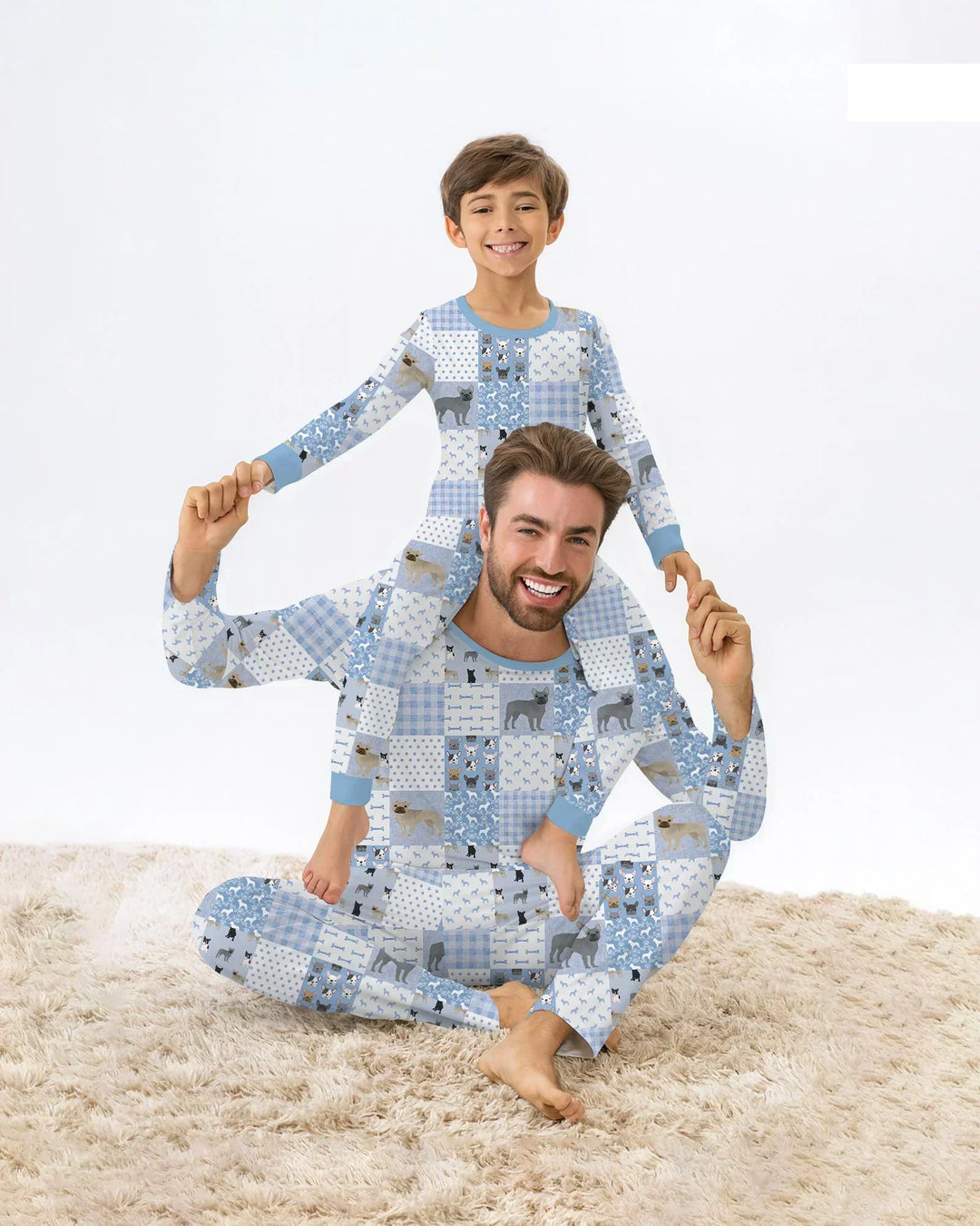 Frenchies Patchwork Family Matching Bamboo Two Piece Long Sleeve Pajama Set
