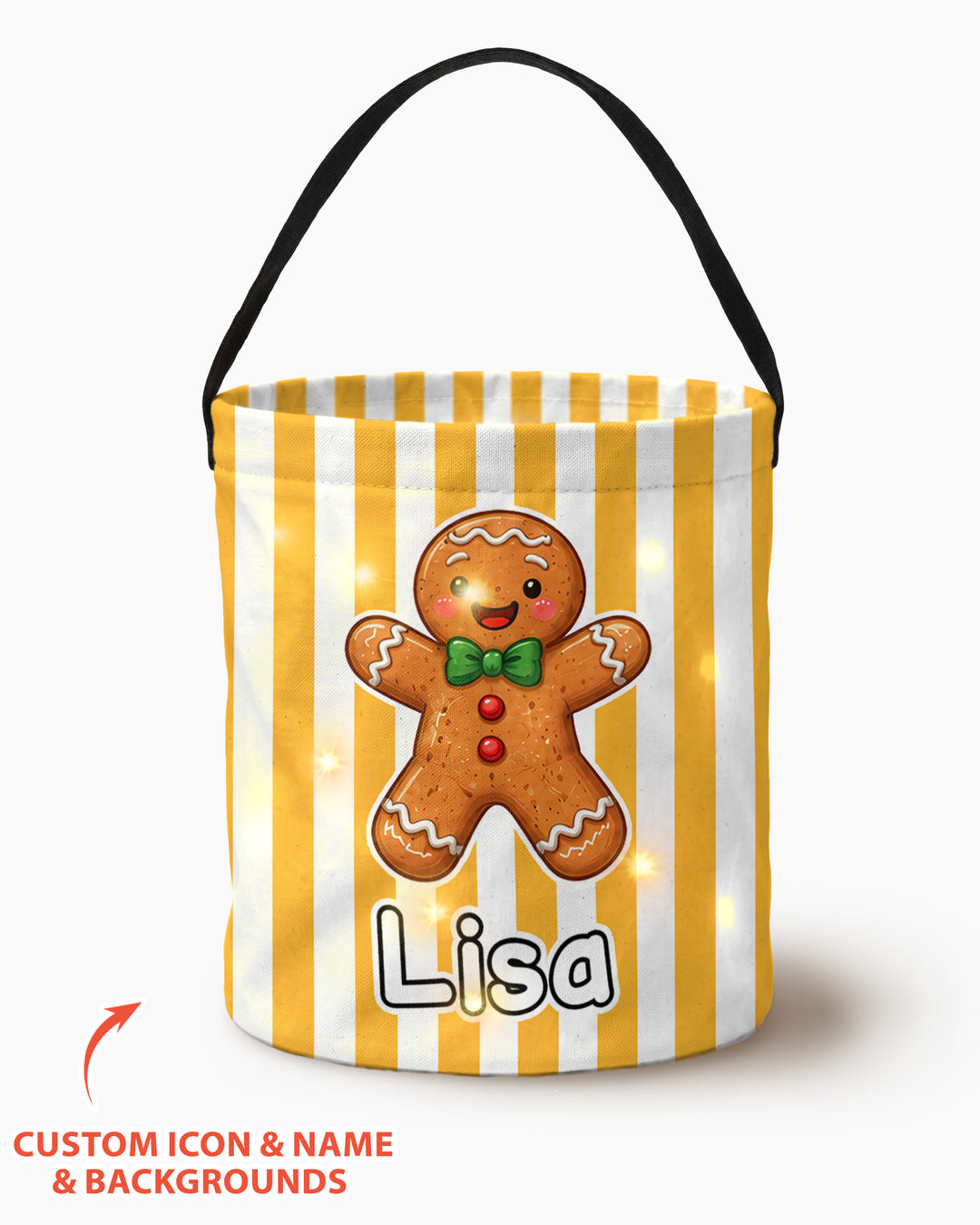 Persnalized Christmas Striped Festive Holiday Characters Led Light Bucket Bag