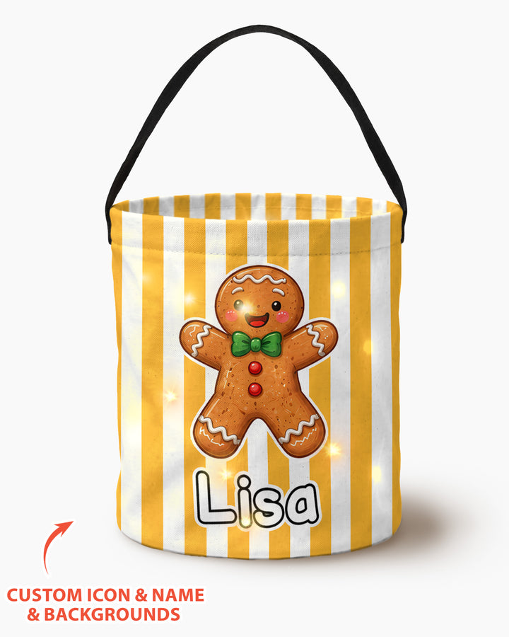 Persnalized Christmas Striped Festive Holiday Characters Led Light Bucket Bag