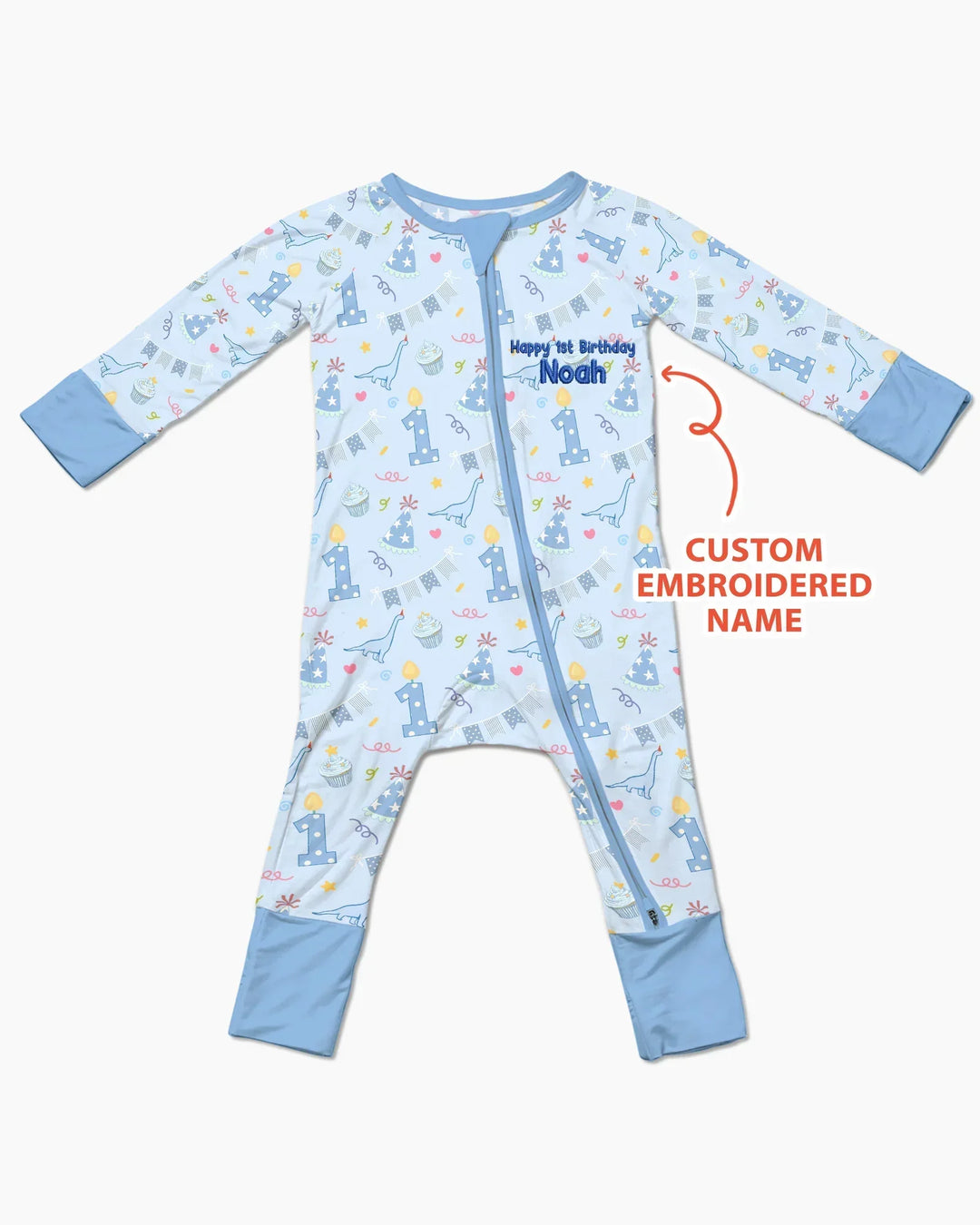 Personalized 1st Birthday Boy Embroidered Baby Bamboo Convertible Zippy