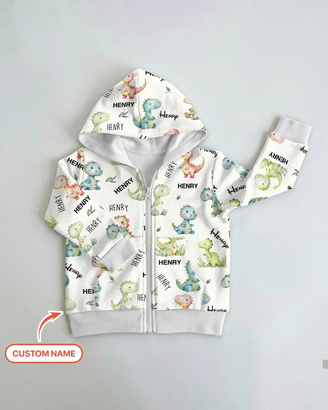 Dinosaur Custom Name Bamboo Zip Hoodie