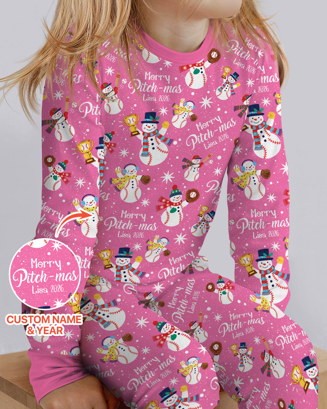 Custom Baseball Christmas Bamboo Two Piece Long Sleeve Pajama Set