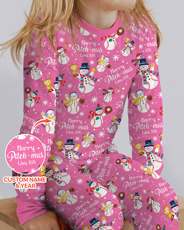 Custom Baseball Christmas Bamboo Two Piece Long Sleeve Pajama Set