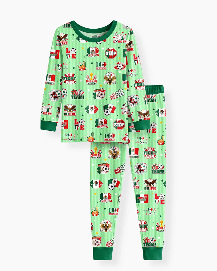 Soccer Game Day Go Team Mexico Family Matching Bamboo Two Piece Long Sleeve Pajama Set