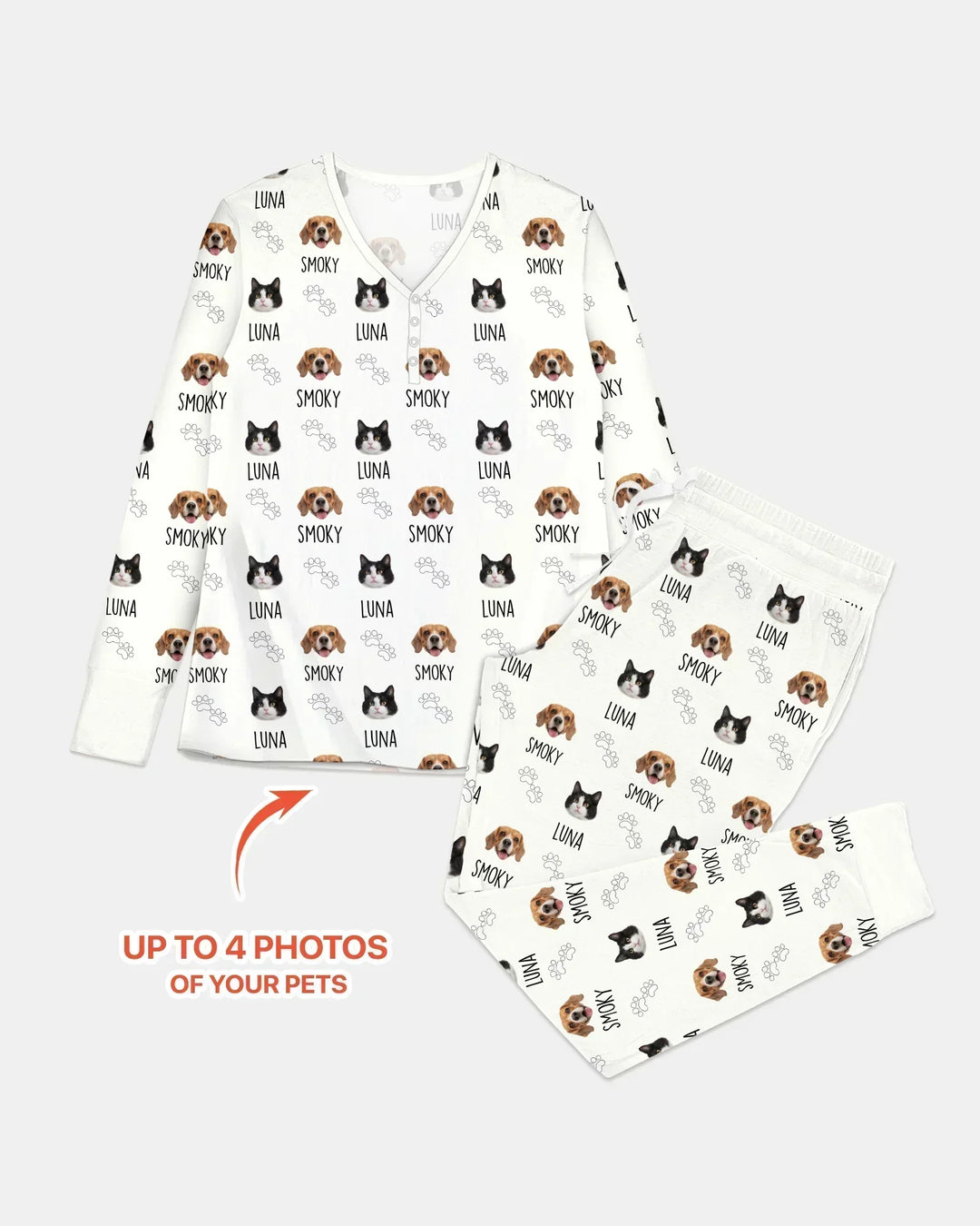 Custom Name and Pet Photos Bamboo Women Pajama Set