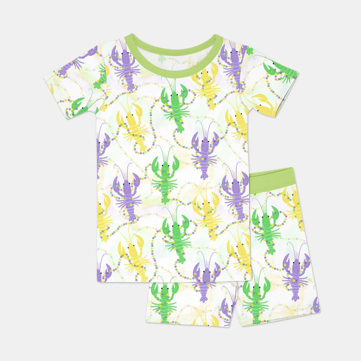 Mardi Gras Crawfish Family Matching Bamboo Two Piece Short Sleeve Shorts Pajama Set