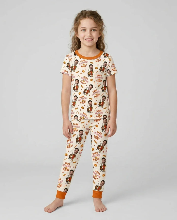 Custom Photo Dad's Grilling Buddy Family Matching Bamboo Two Piece Short Sleeve Pajama Set