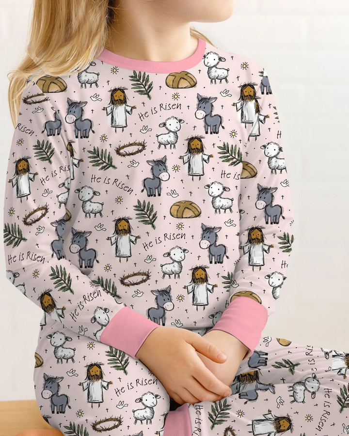 He Is Risen Easter Family Matching Bamboo Two Piece Long Sleeve Pajama Set