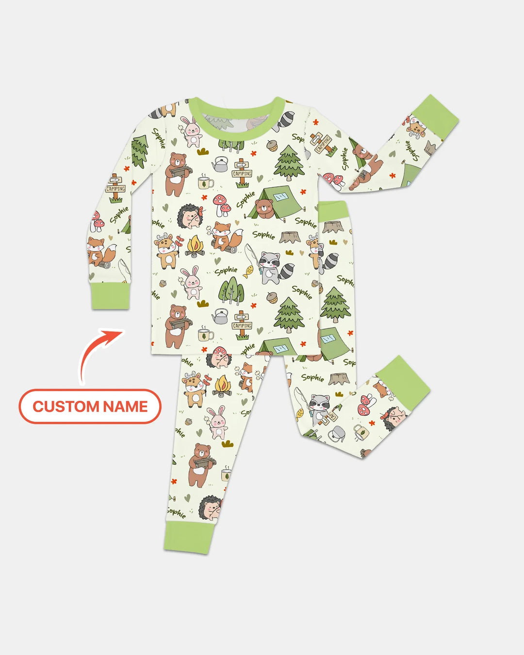 Little Camp Buddies Custom Name Bamboo Two Piece Long Sleeve Pajama Set