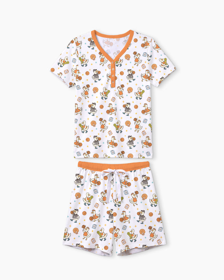 Silly Goose Playing Basketball Bamboo Women Short Sleeve Short Pajama Set