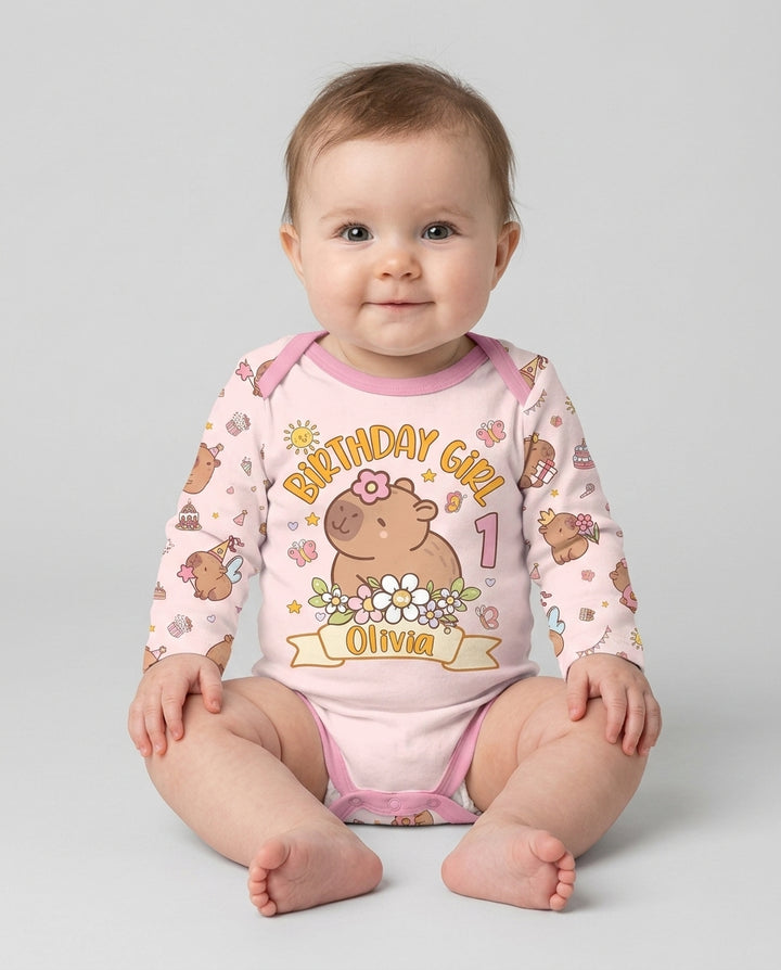 Personalized Capy Birthday Girl Bamboo Bodysuit