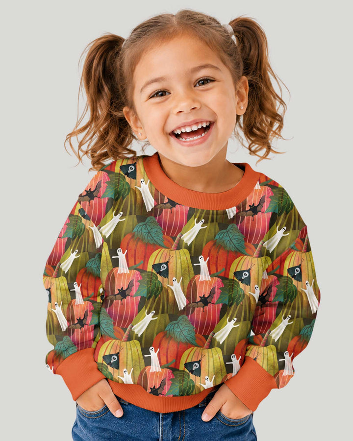 Big Pumpkin Field With Ghosts Bamboo Crewneck Sweatshirt