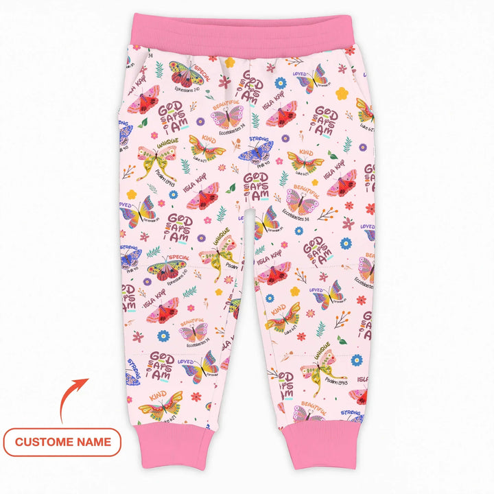 God says I am Butterfly Custom Name Bamboo Jogger