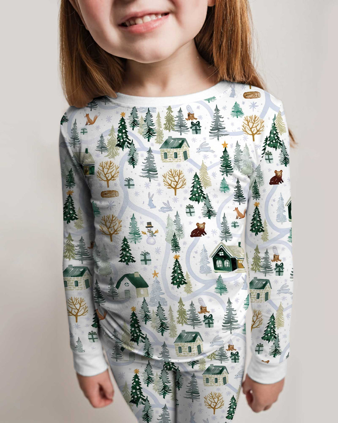 Winter Woodland Village Bamboo Two Piece Long Sleeve Pajama Set