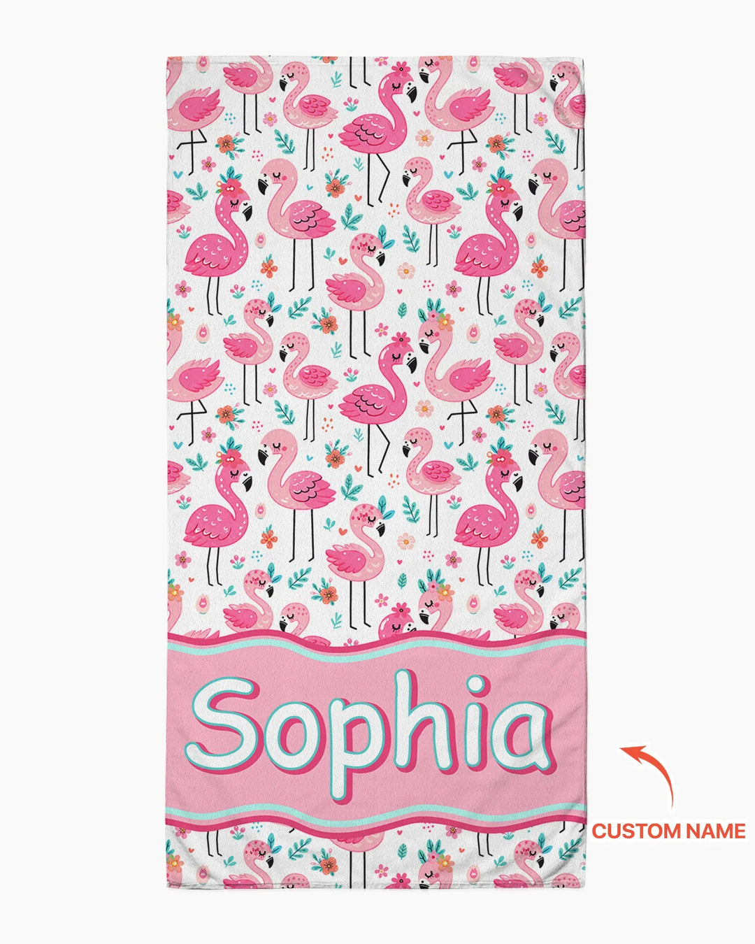 Custom Name Hello Flamingo Bamboo Beach Towel