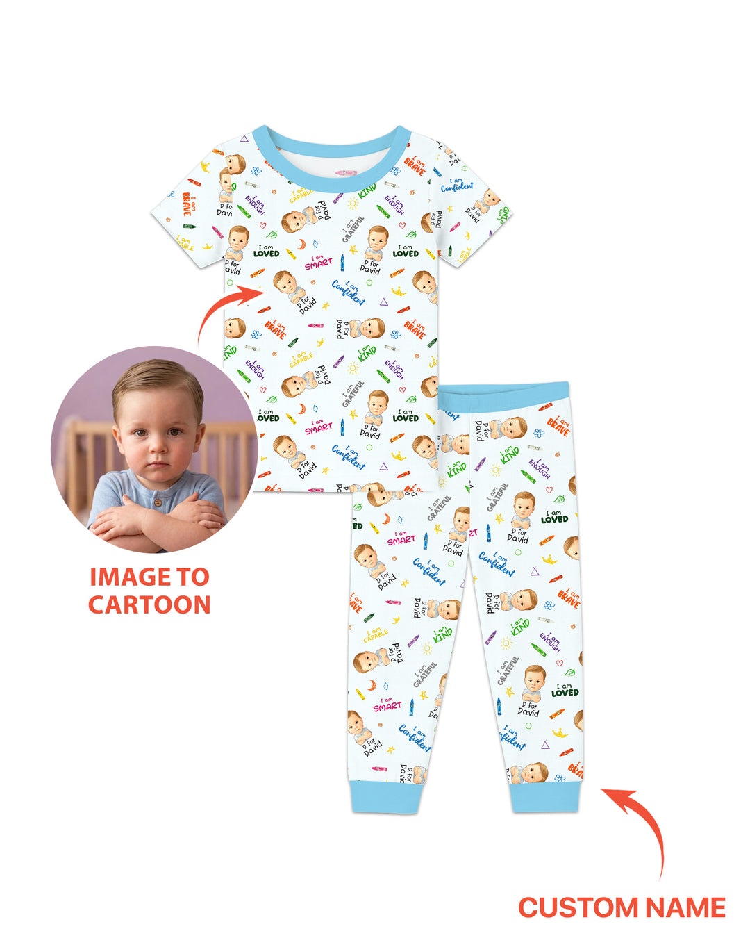 Kids Affirmations Custom  Bamboo Two Piece Short Sleeve Pajama Set