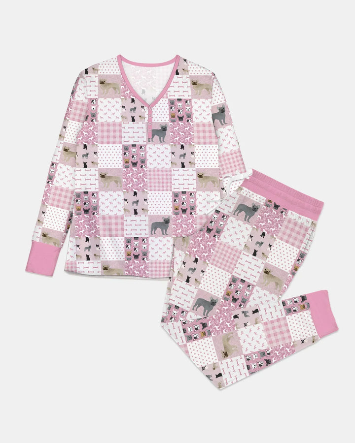 Frenchies Patchwork Family Matching Bamboo Women Pajama Set