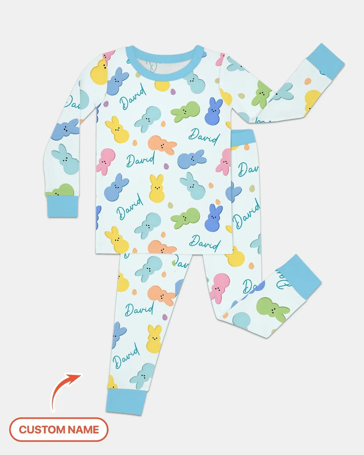 Personalized Easter Bunnies Family Matching Bamboo Two Piece Long Sleeve Pajama Set