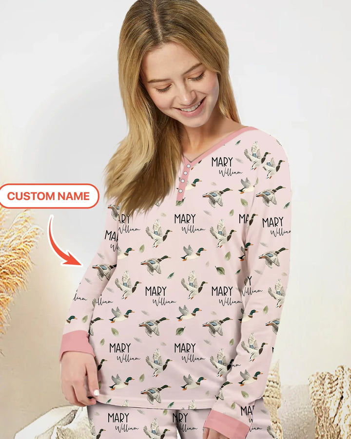 Custom Name Mallard Duck Bamboo Women Pajama Set