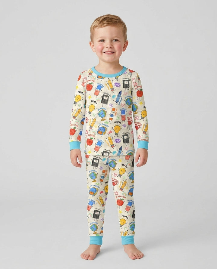 School Squad Custom Name Bamboo Two Piece Long Sleeve Pajama Set